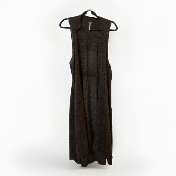 Free People Cardigan Womens Medium Black Gray Knit Sleeveless Boho Duster - Picture 1 of 7